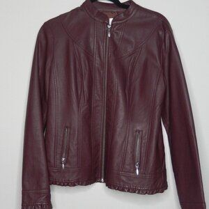 Oso Casuals Women's Faux Leather Jacket (Medium, Dark Red)